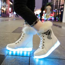 Sneakers 7ipupas Glowing Boots for Boys Girls and Women USB Recharged Light Up Shoes Warm Plush Hightop Children Winter 230202