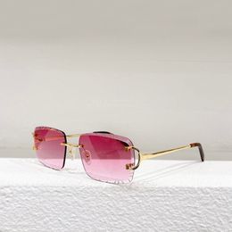 Vintage Rimless Sunglasses for Men Gold Metal Cut Lens Pink Gradient Glasses Sunnies Summer Fashion Sun Shades Sonnenbrille UV400 Protection Eyewear with Case