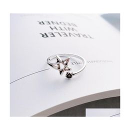 Band Rings Fashion Jewellery S925 Sterling Sliver Ring Cat Vintage Hollow Star Open Finger Drop Delivery Dhbl6