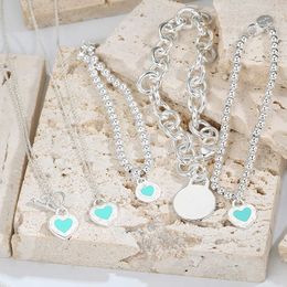 Pendant Necklaces Enamel Heart Bracelets Necklaces Rings Set S925 Sterling Silver Women Classic Simple High Quality Jewelry G230202