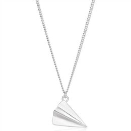 Pendant Necklaces TN102 Cute Paper Airplane Pendant Necklace Sterling Silver Necklaces 925 for Women G230202