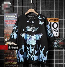 Men's T-Shirts Blue Butterfly T Shirt Men 2022 Harajuku Hip Hop Short Sleeve Tees Casual Tops Street wear OverT Shirts Cotton Mens Clothes Clothes. Y2302