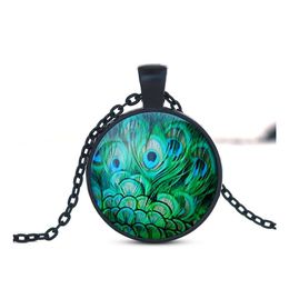 Pendant Necklaces Fashion Crystal Necklace With Animal Pattern Charm Handmade Unique Art Peacock Wiggling Feather Wholesale Jewelry Otjo1