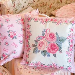 Pillow High Quality Pink Pillowcase Bow Floral Decorative Pillows For Sofa Double-Sided Printed 40x40 Square Cover