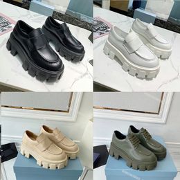 Tasarımcı Ayakkabı Monolit Makaraları Yumuşak Cowhide Ayakkabı Kauçuk Platform Sporlu Siyah Parlak Deri Terlik Kalın Alt Ayakkabı Tıknaz Yuvarlak Kafa Spor Sabah