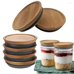 Storage Bottles Wooden Mason Jar Lids 6 Pack Wide Mouth With Grade Material Fit & Airtight For Jars