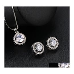 Stud 1 Set Of Zircon Necklace Neck Chain Jewelry For Girls 3661 Q2 Drop Delivery Earrings Dh9Ax