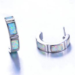 Stud Earrings Cute Female Blue White Opal Boho Silver Color Wedding Geometric Square For Women