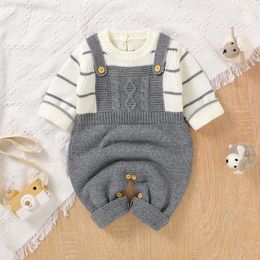 Rompers Baby Romper Knitted Solid born Girls Jumpsuit Outfits Long Sleeve Autumn Toddler Infant Boys Clothing Fashion Sling Playsuits 230202