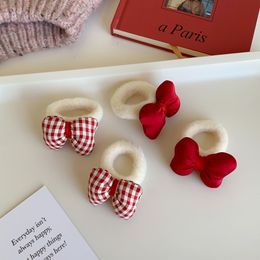 hair band for women Red plush autumn and winter versatile children's bangs with festive red girls' fabric bow hair clip hair accessories