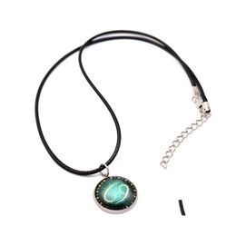 Pendant Necklaces Fashion 12 Constellation Necklace Design Zodiac Sign Horoscope For Women Men Glass Cabochon Jewelry C3 Drop Delive Dhtrm