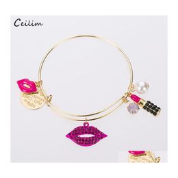 Bangle Fashion Lips Lipstick Cosmetic Charm Bracelets Diy Expandable Metal Bangles Girlfriends Gifts Drop Delivery Jewellery Otfwo