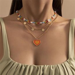 Choker Chokers Multi-Layer Gold Chains Beads Necklaces For Women 2023 Bohemian Jewellery Chunky Statement Necklace Heart Accessories Gift