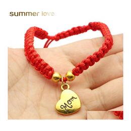 Charm Bracelets Handmade Heart Mom Braided Bracelet Red Thread String I Love You Rope For Mothers Day Gifts Jewelry Women Drop Delive Otyae