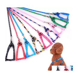 Dog Collars Leashes Adjustable Cat Collar Leash Pet Lead Harness Chest Back Belt Traction Rope Puppy Walking Printed Drop Delivery Dhclu