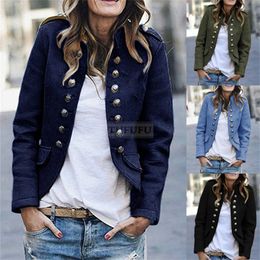 Womens Trench Coats Double Breasted Buttons Decor Long Sleeve Autumn Winter Jacket Stand Collar Solid Colour Woollen Military Short 230202