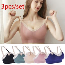 Maternity Intimates 3PCS Seamless Nursing Bra Lace Breathable Wireless Front Open Closure Breastfeeding Bras For Pregnant Women Clothing 230201