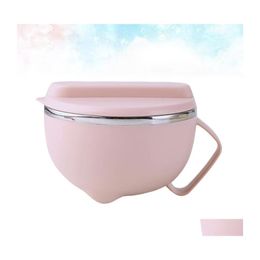 Bowls 1Pc Stainless Steel Noodles Bowl Bento Box Lunch With Lid Rice For Home Dormitory Pink Double Layers Drop Delivery Garden Kitc Dhdsk