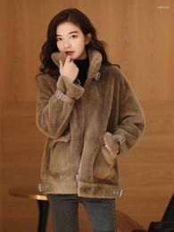 Women's Fur Autumn 2023 Women Winter Fashion Faux Mink Jackets Female Imitation Warm Outwear Ladies Stand Collar Solid Coats P714