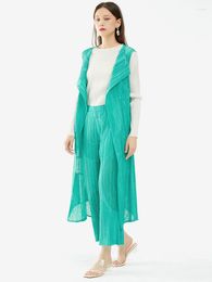 Women's Two Piece Pants YUDX Miyake Pleated 2023 Summer Fabric Long Cardigan One Button Jacket Straight Beach Causal Women Designer Sets