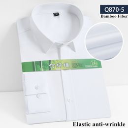 Men's Dress Shirts 8XL7XL Bamboo Fibre Elastic Anti-wrinkle Shirt Men's Long-sleeved Solid Colour White Shirt Slim Fit Shirt Men Plaid Striped Shirt 230201