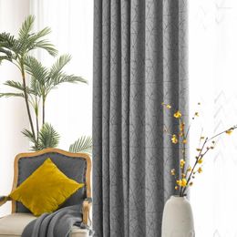 Curtain Thicken Blackout Curtains For Living Room Bedroom Luxury Grey With Jacquard Geometry Modern Drapes Insulating Blinds