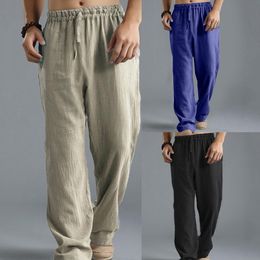 Men's Pants Plus Size Men Cotton Linen Long Elastic Waist Loose Straight Trousers 230202