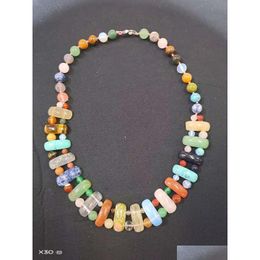Beaded Necklaces Natural Stone Necklace Rec Shape Gemstone Jewelry Love Wish Style For Women Drop Delivery Pendants Dhdpe