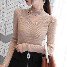Women's Sweaters Casual Pullover Women Knitted Autumn Winter Half Turtleneck Hollow Jumper Femme White Pull Knit Top Mujer Elegant 23308