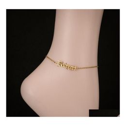 Link Chain Old English Letter Angel Anklets Stainless Steel Babygirl Ankle Bracelet For Women Foot Jewelry Bridesmaid Gift Drop Del Otunk