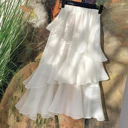 Skirts VD3092 Lrregular Chiffon Flounce MIDI High Waist Slim Elastic Skirt Spring/Summer