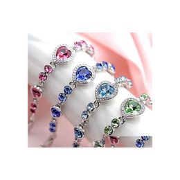 Charm Bracelets For Women Womens Korea Bracelet Fashion Heart Crystal Bangles Glamorous Drop Delivery Jewellery Dhrqm