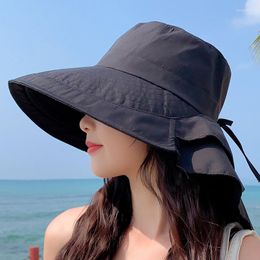 Wide Brim Hats Fashion Women Summer UV Protection Sun Hat Female Bucket With Neck Flap Outdoor Traveling Beach Cap