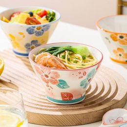 Bowls Creative Ceramic Underglaze Floral Pattern Hat Bowl Noodle Rice Long Handle Soup Spoon Kitchne Flatware