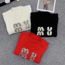 Летняя футболка с коротким рукавом, женский шерстяной свитер, 3d вышивка с круглым вырезом, дизайнерская футболка Miu, женские пуловеры, свитера