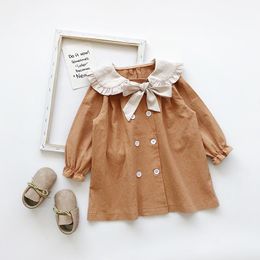 Girl Dresses Girl's Baby Dress Turn-down Collar Kids Solid Clothing Toddler Fall Clothes 2023 Spring & Autumn Outfits Age 1-6