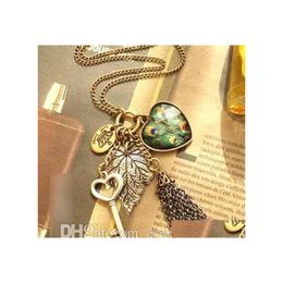 Pendant Necklaces Fashion Jewelry Womens Leaf Peacock Heart Key Tassels Charms Long Chain Necklace Drop Delivery Pendants Dh6Oq