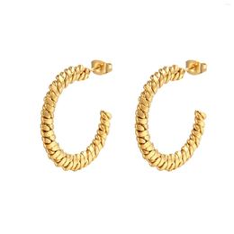 Hoop Earrings Minimalist Twist Texture For Women C Shape Gold Plated Stainless Steel Earring Weddinng Birthday Jewellery Gifts