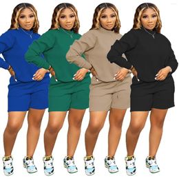 Women's Tracksuits LEOSD Women Lounge Wear Sets 2pcs Solid Colour Casual Round Pullovers Drawstring Shorts Two Piece Set