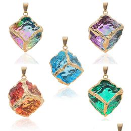 Pendant Necklaces Crystal Square Gemstone Natural Stone Quartz Pendants Gold Plated For Necklace Women Jewellery Gifts Drop Delivery Dhqxt