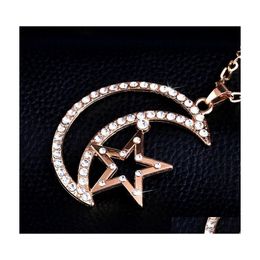 Pendant Necklaces Moon Star Necklace Lovers Engagement Jewellery Rhinestone Drop Delivery Pendants Dhgcj
