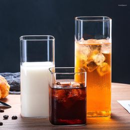 Wine Glasses Ins Square Glass Cup Simple Transparent Cold Drinking Flower Tea Beer Whiskey Milk Juice Home Bar Accessories