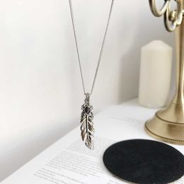 Pendant Necklaces Silvology 925 Sterling Silver Black Zircon Feather Necklace Elegant Fashionable Pendant Necklace for Women Vintage Jewellery Gift G230202