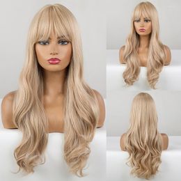Synthetic Wigs Long Water Wavy Wig Blonde Natural Cosplay Daily Party With Bangs Heat Resistant Fake Hair For Women Kend22