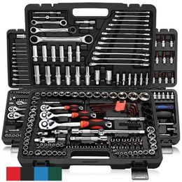 Other Hand Tools PcsSet Multifunctionl Ratchet Wrench Set Professional Mechanic Repair Combination Kit with Carry Case for Auto 230201