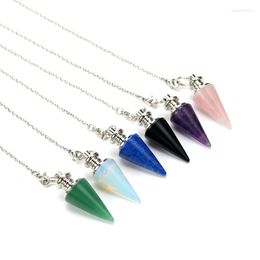Pendant Necklaces 7 Chakras Natural Stone Taper Pendulums Silver Color Chain Crystal Pendants For Dowsing Healing Pendule Jewelry