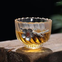 Cups Saucers Heat Resistant Teacup Carved Tin Glass Tea Cup Flower Cuptransparent Small Bowl Japanese Style Master