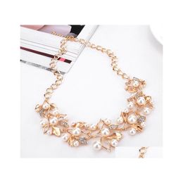 Earrings Necklace Europe Fashion Party Casual Jewellery Set Womens Faux Pearl Rhinestone Leaves Necklaces With Drop Delivery Sets Dhcjn