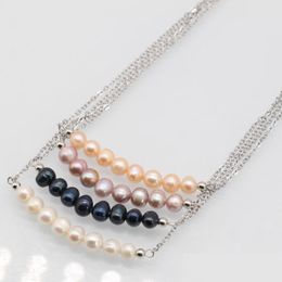 Strands Strings 7 Natural Colour Pearl Smile Necklace Sier Plated Chain With Freshwater Love Wish Style For Women Jewellery Best Gifts Dhych