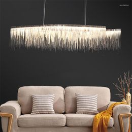 Pendant Lamps Long Led Tassel Chandelier Modern Suspension Hanging For Dining Room Kitchen Loft Silver Aluminium Chain